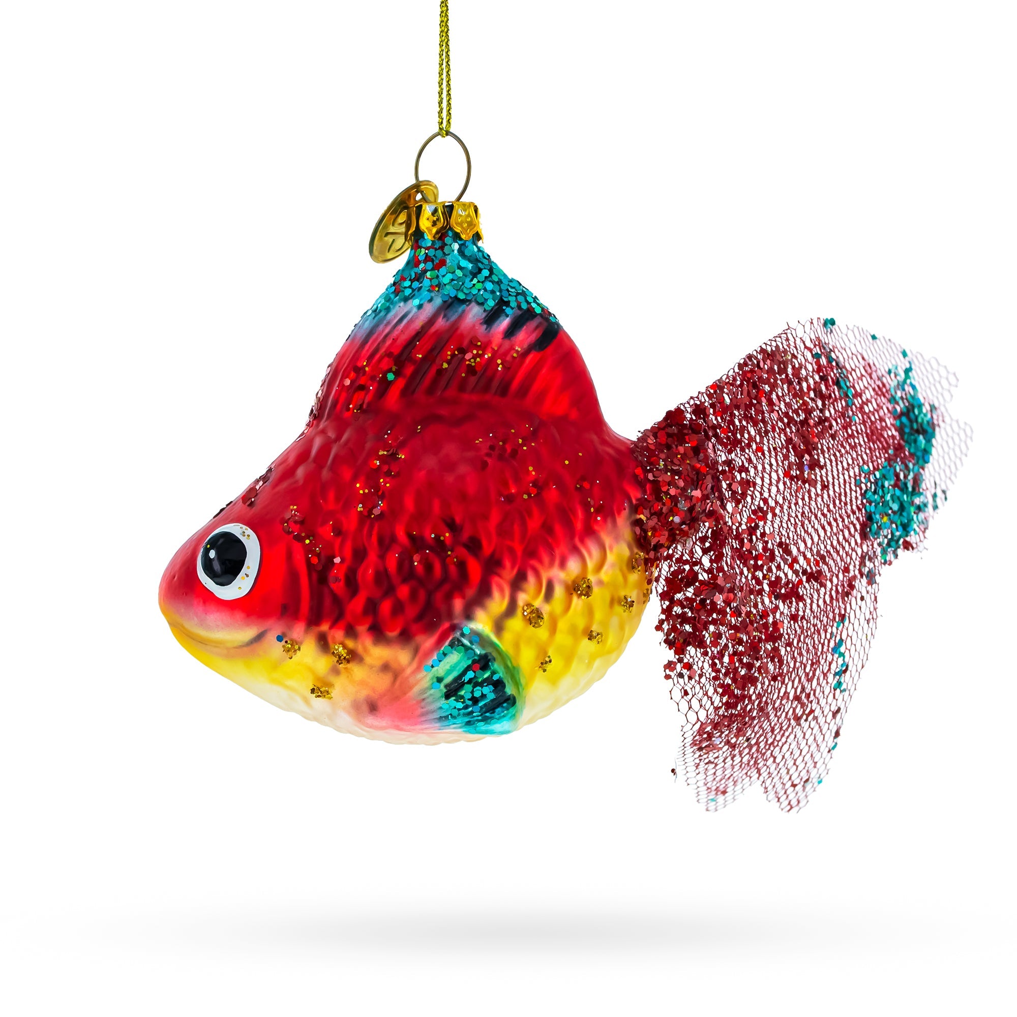 Glittered Goldfish Glass Christmas Ornament