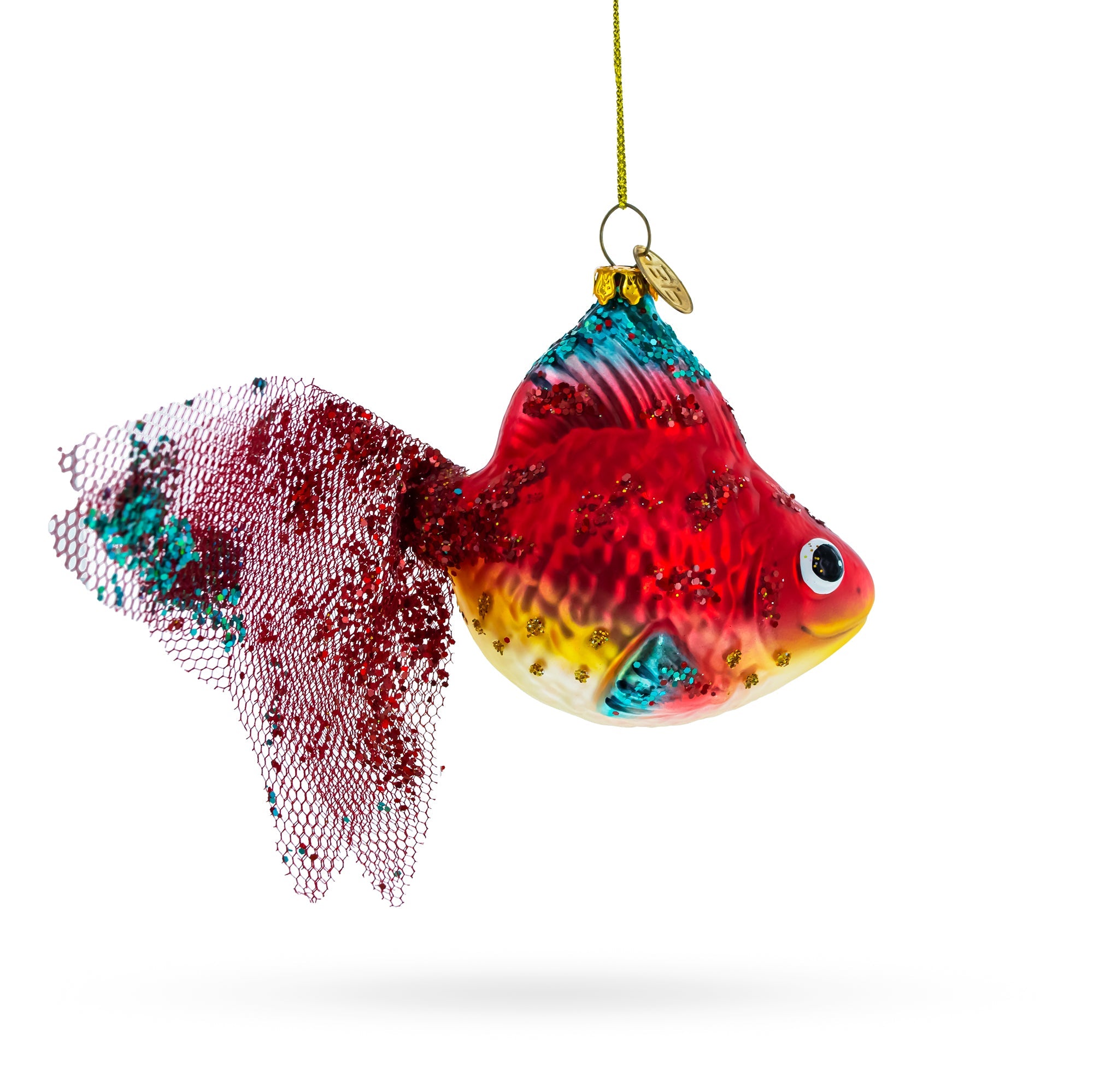 Glittered Goldfish Glass Christmas Ornament