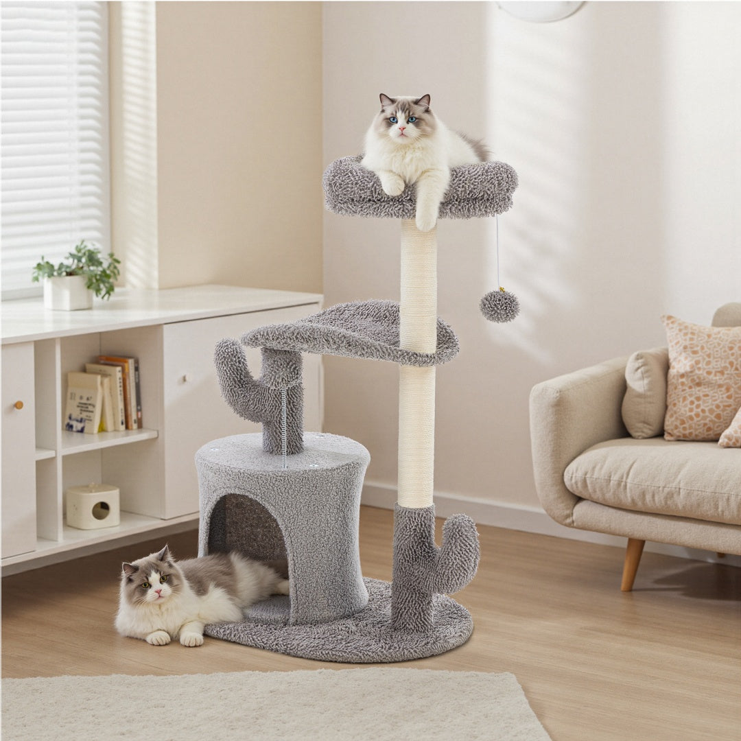 Small Cat Tree Tower, 33 Cat Scratching Post With Curved Bed