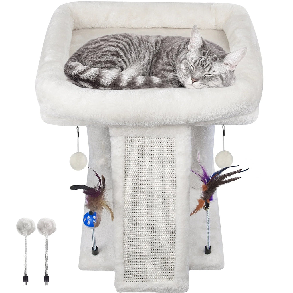 Cozy Beige Cat Tree with Condo, Scratch Post, Hammock & Fun Hanging Balls for Your Feline Friends