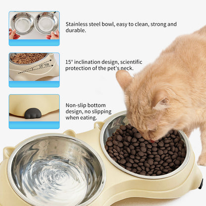 Double Stainless Steel Pet Bowl Set, Macaron Colors, Non-Slip Base And Easy To Clean For Cats And Dogs, Indoor And Outdoor Use