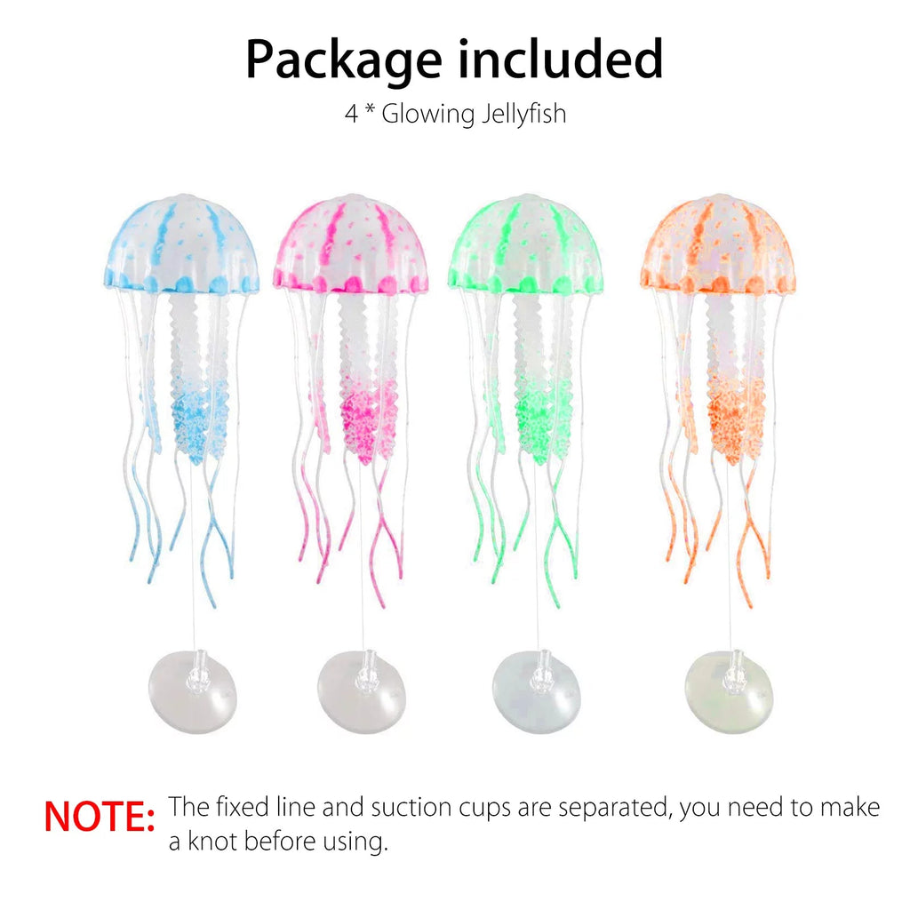 4Pcs Jellyfish Aquarium Decorations, Glowing Effect Fish Tank Ornament