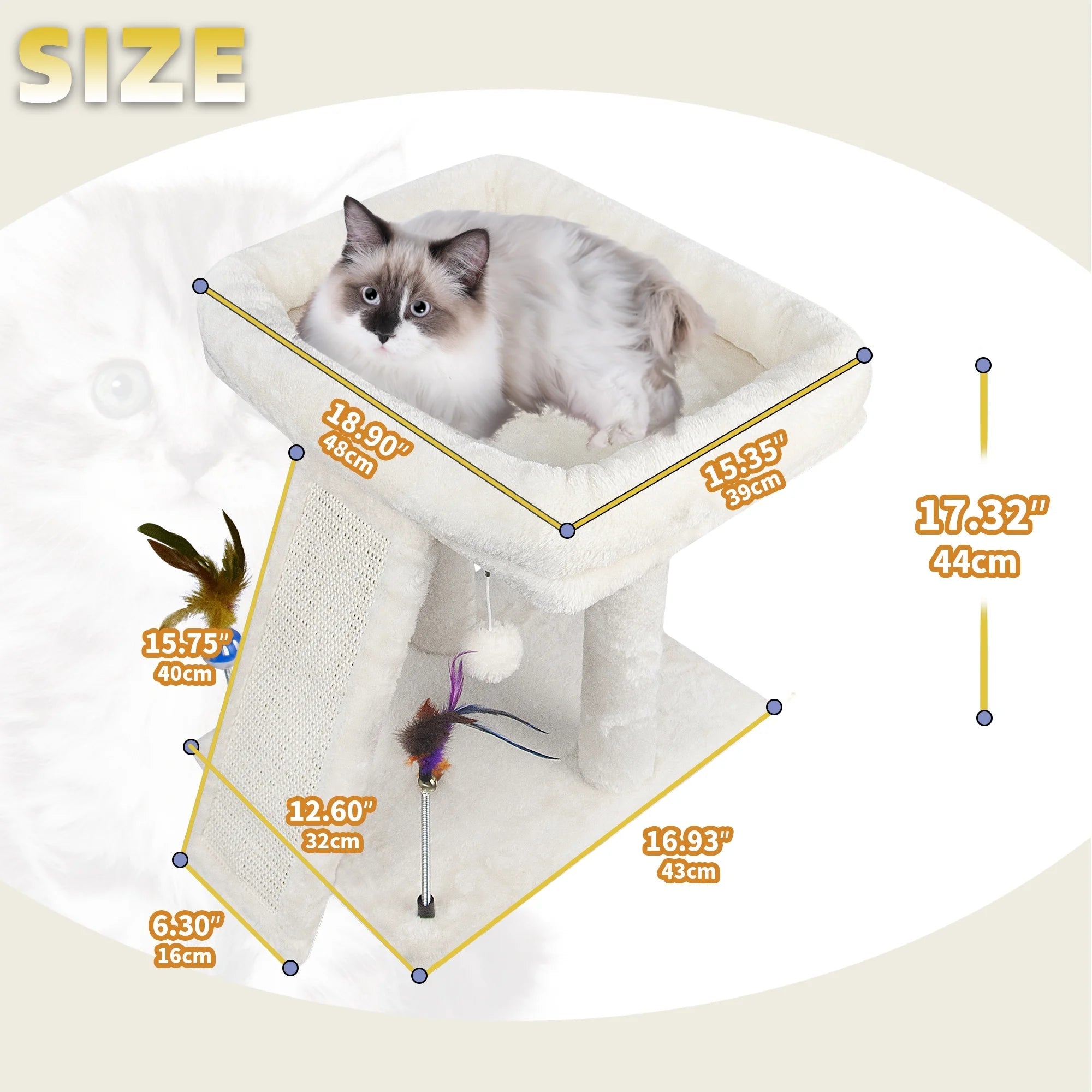 Cozy Beige Cat Tree with Condo, Scratch Post, Hammock & Fun Hanging Balls for Your Feline Friends