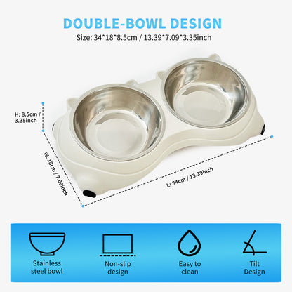Double Stainless Steel Pet Bowl Set, Macaron Colors, Non-Slip Base And Easy To Clean For Cats And Dogs, Indoor And Outdoor Use