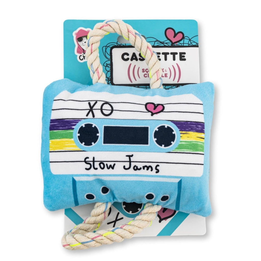 Retro Cassette Tape Plush Dog Toy – with Squeaker & Crinkle Paper for Fun Play