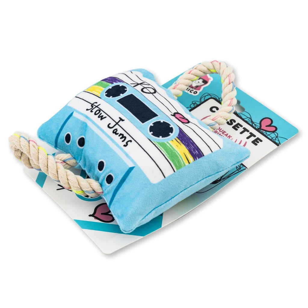 Retro Cassette Tape Plush Dog Toy – with Squeaker & Crinkle Paper for Fun Play