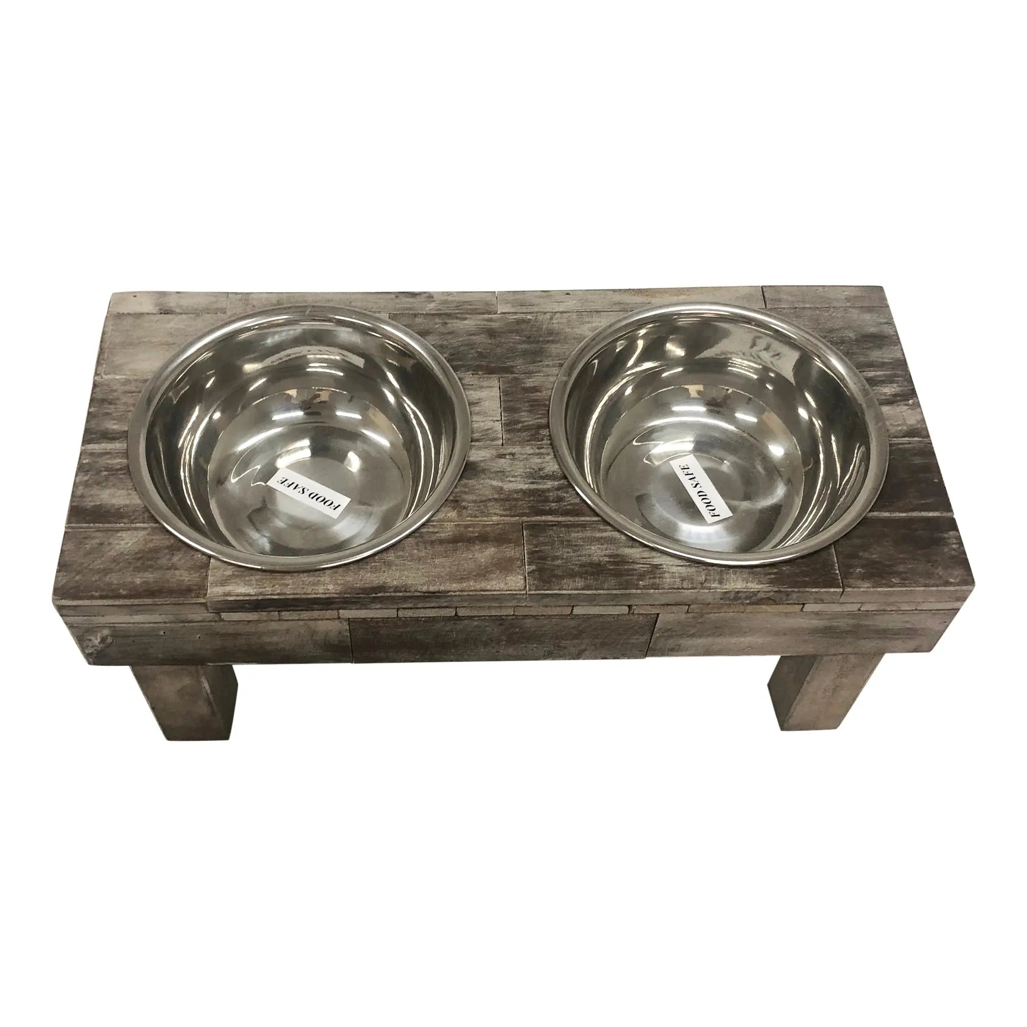 Huntley Pet Berjen Table Elevated Double Bowl Pet Feeder, Brown Wash