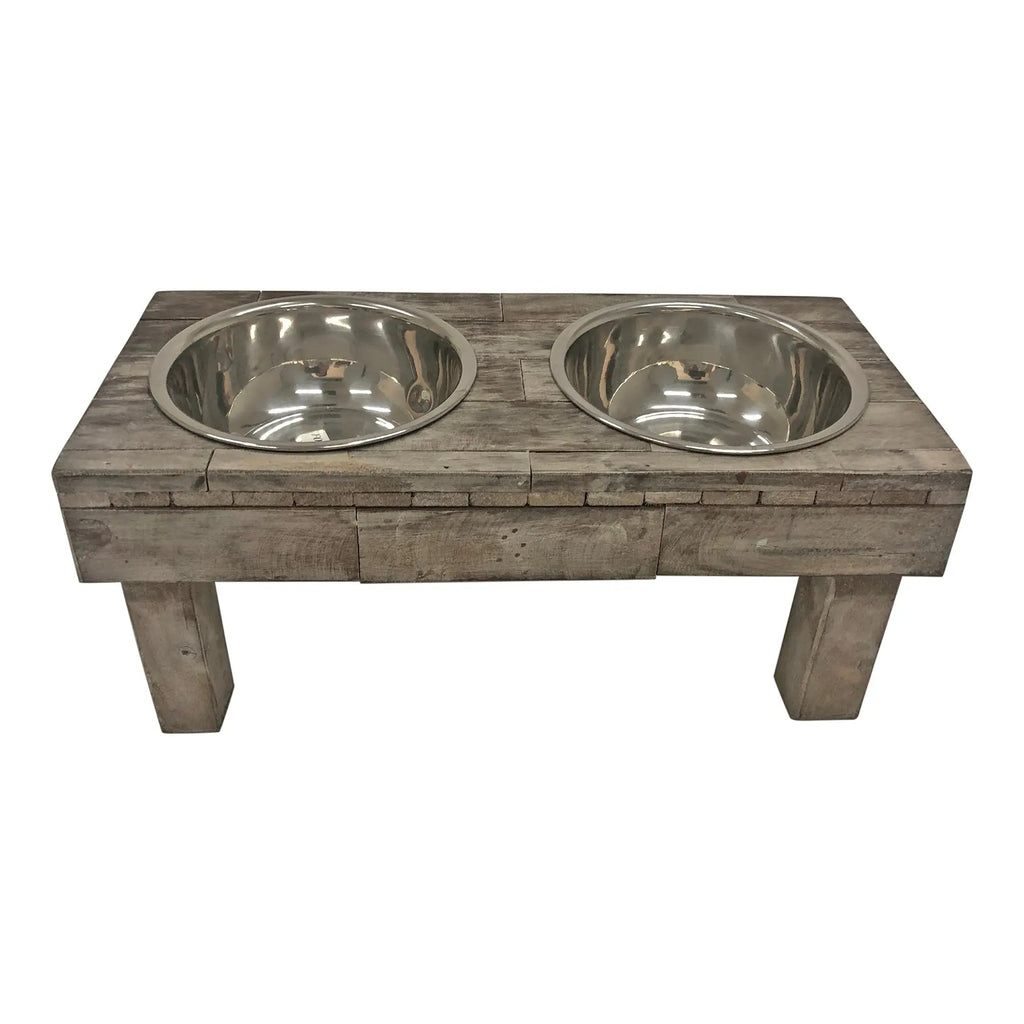 Huntley Pet Berjen Table Elevated Double Bowl Pet Feeder, Brown Wash