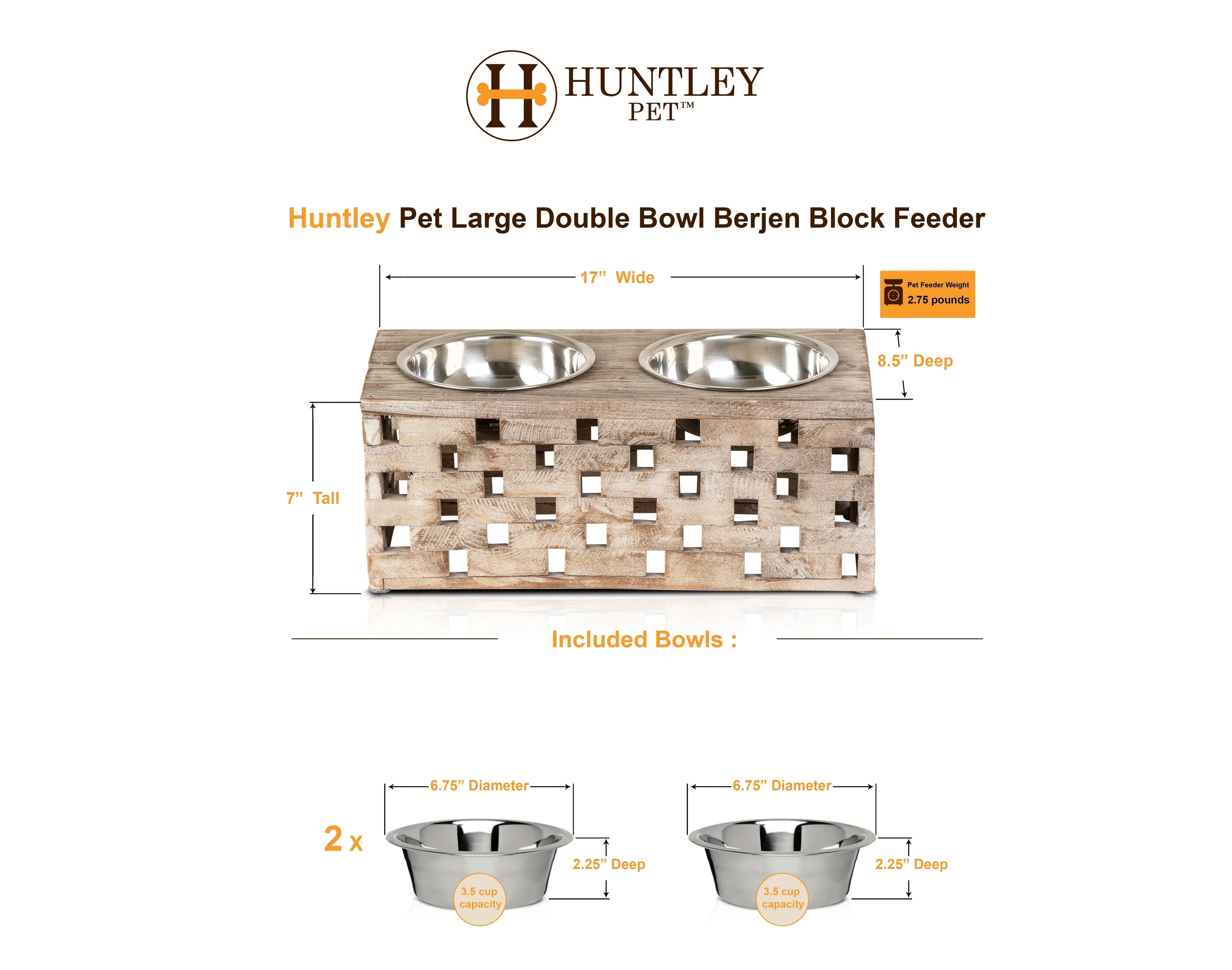 Huntley Pet Elevated Dog and Cat Double Bowl Feeder