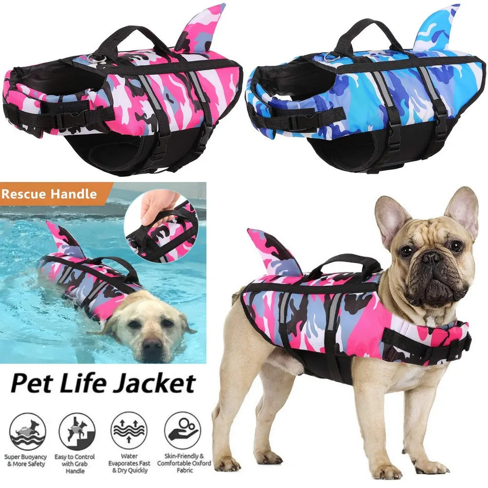 Shark Fin Dog Life Vest - Camouflage Swimwear