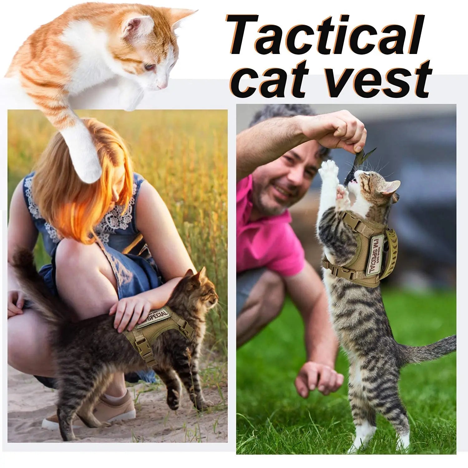 Tactical Cat Harness with 2 Patches Stickers Vest Harnesses
