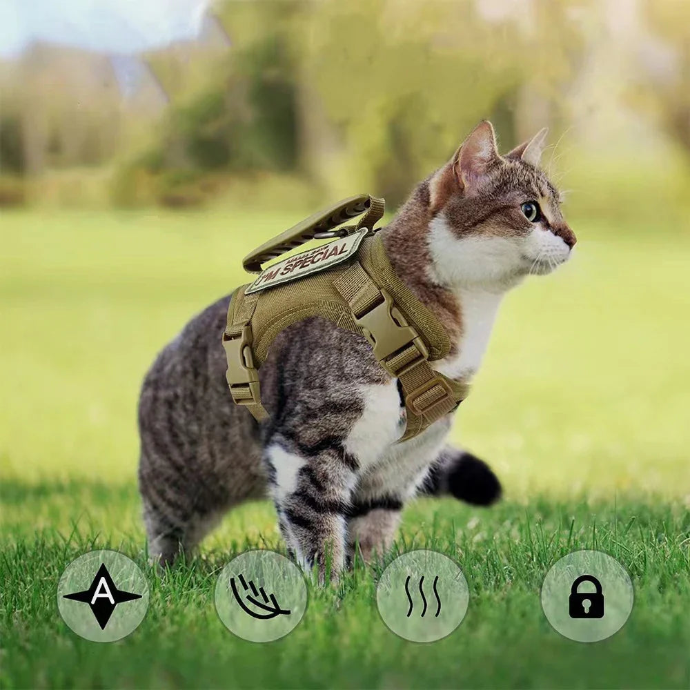 Tactical Cat Harness with 2 Patches Stickers Vest Harnesses