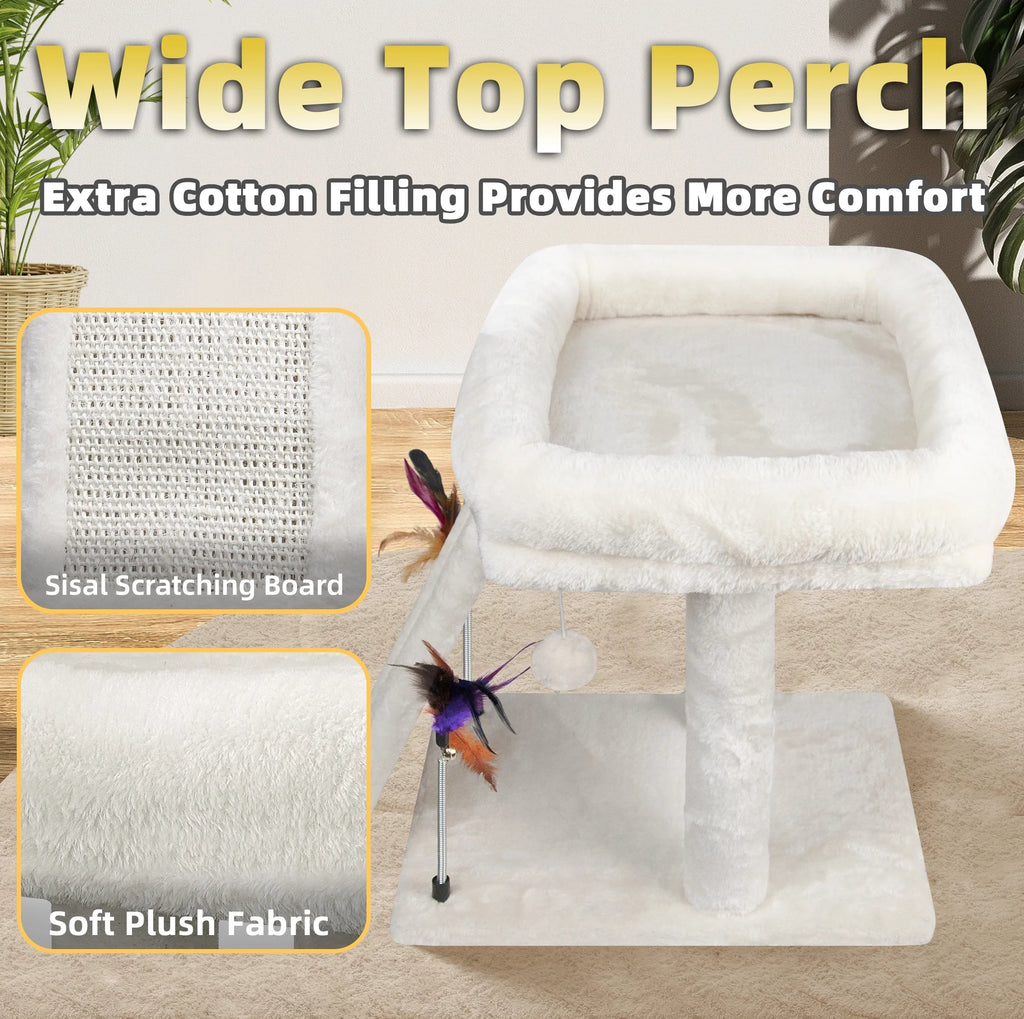 Cozy Beige Cat Tree with Condo, Scratch Post, Hammock & Fun Hanging Balls for Your Feline Friends