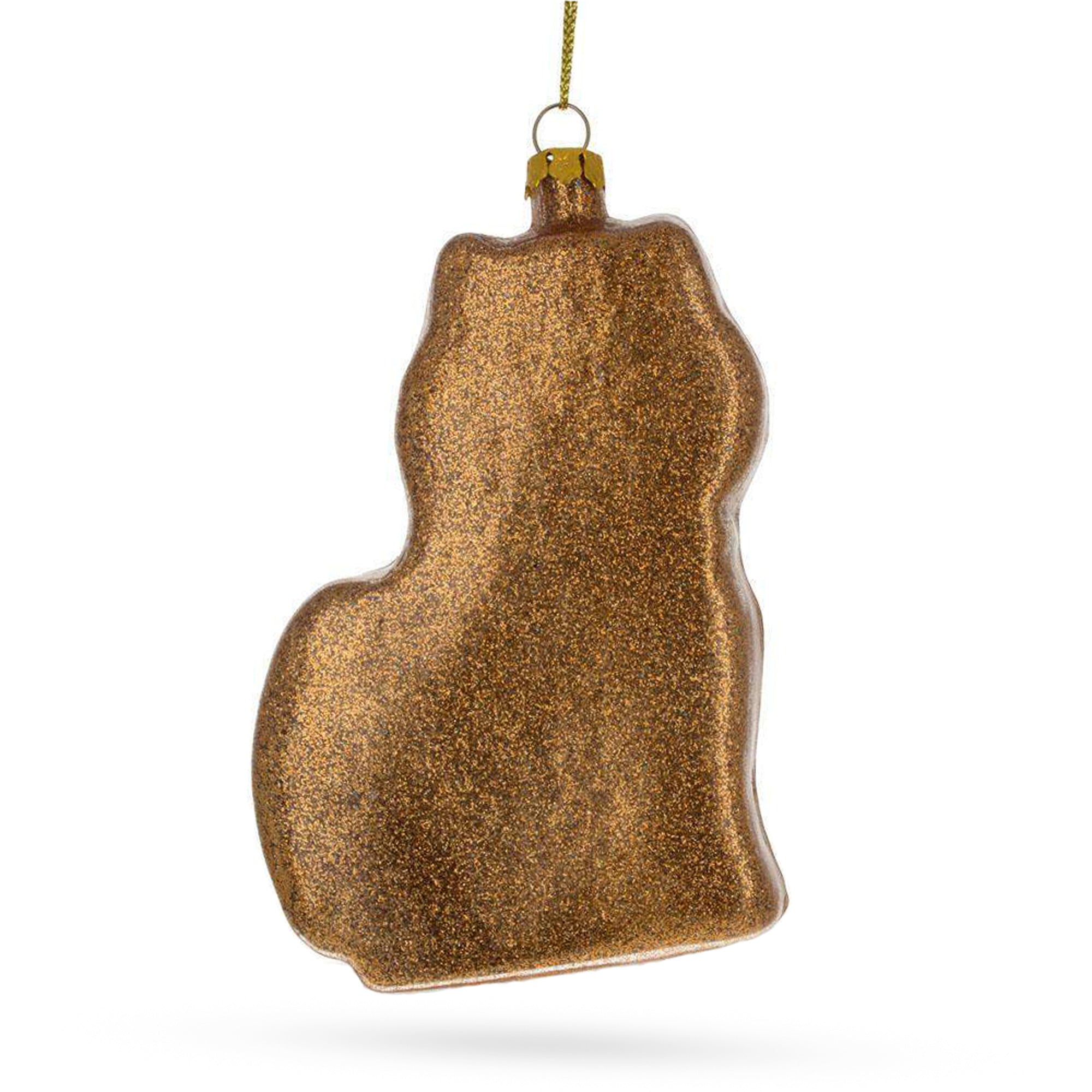 Glittered Gingerbread Cat Holding a Fish Glass Christmas Ornament