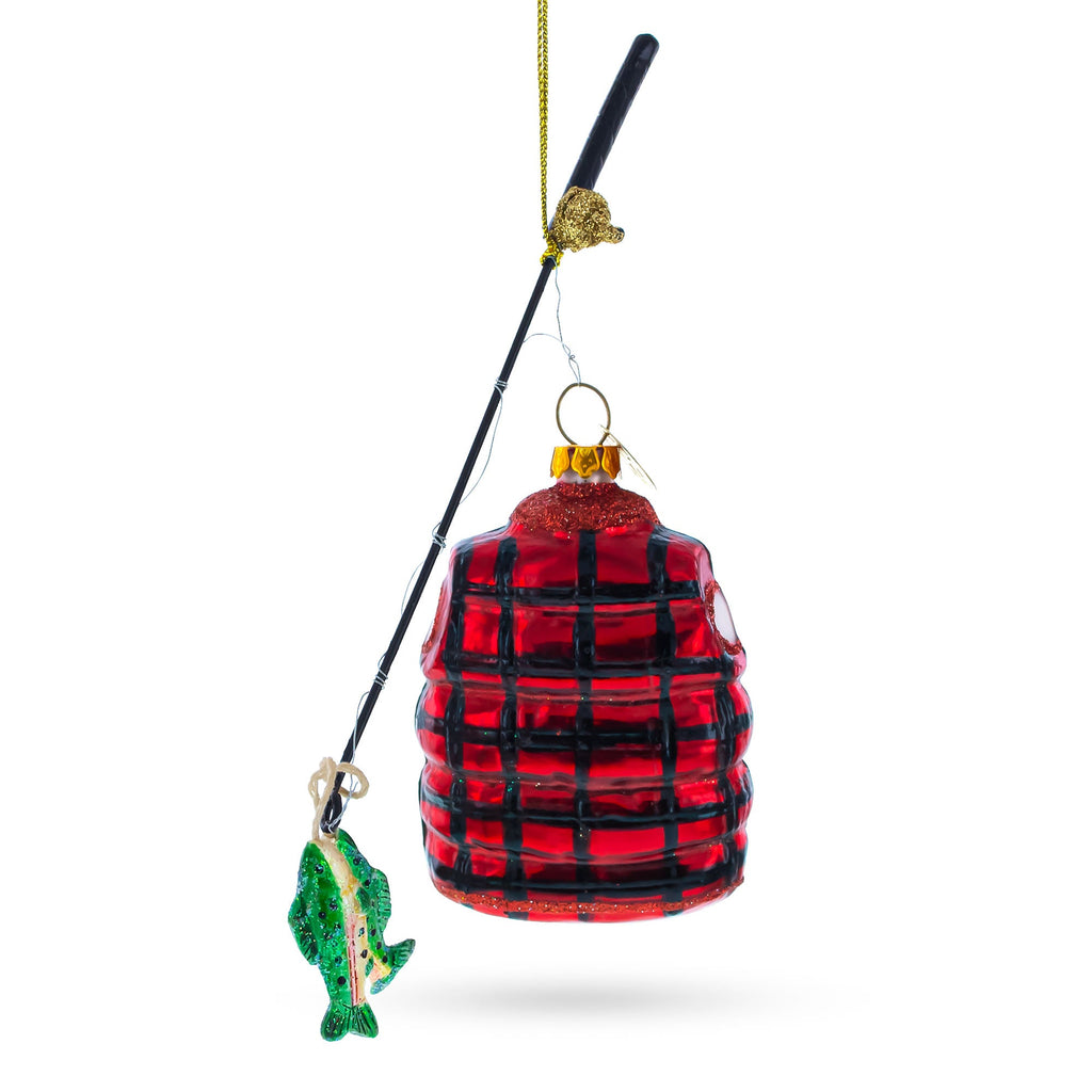 Fisherman Jacket and Rod Glass Christmas Ornament