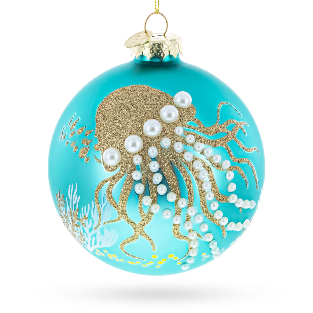 Ocean Jellyfish and Coral Teal Glass Ball Christmas Ornament