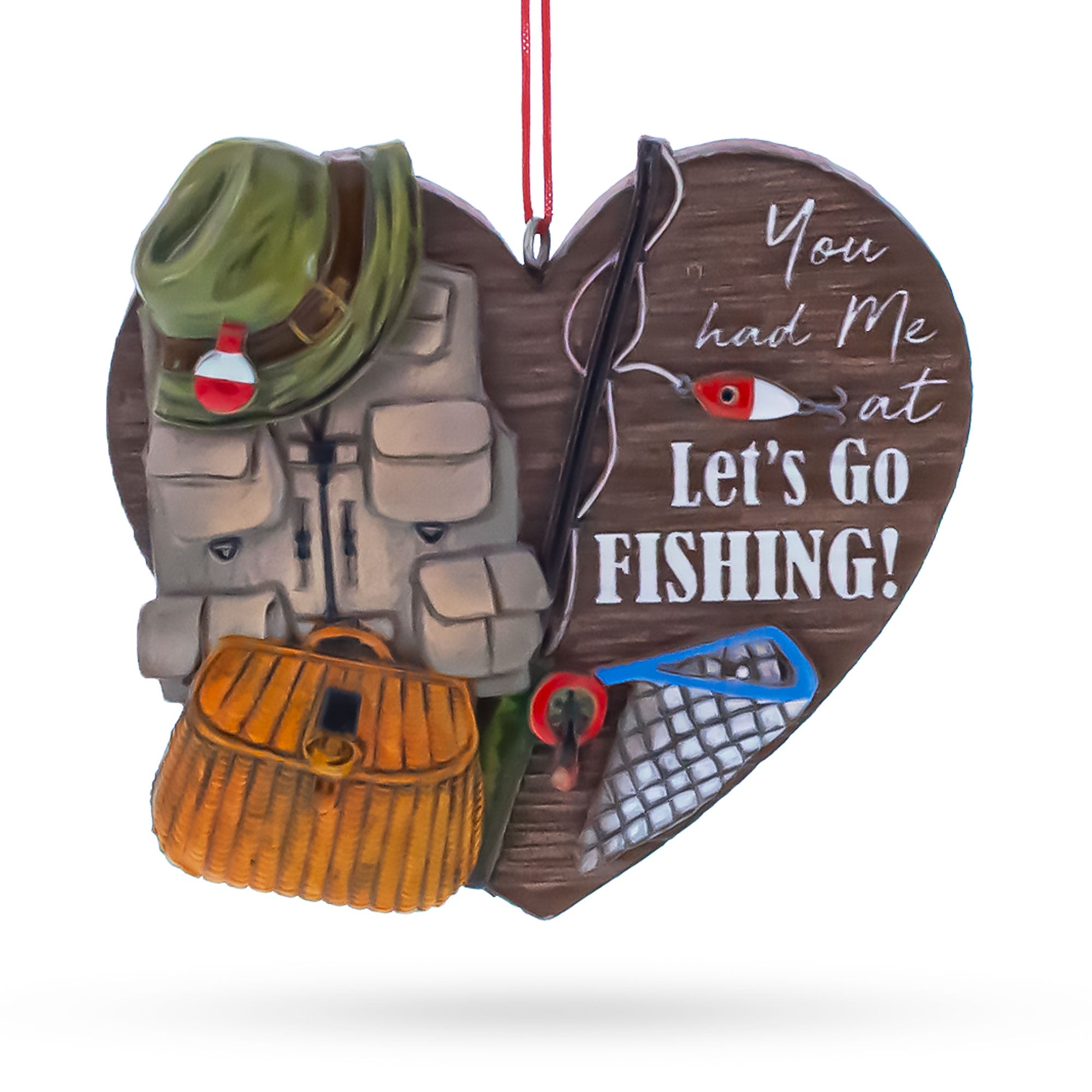 Let’s Go Fishing Heart Shape Fisherman Gear Resin Christmas Ornament