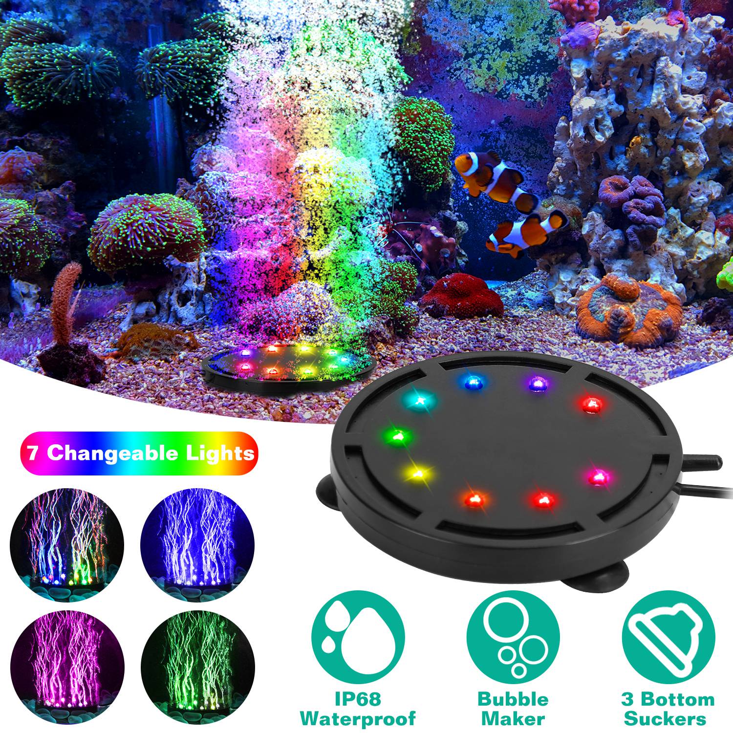 GBruno 4in LED Aquarium Air Bubble Lamp