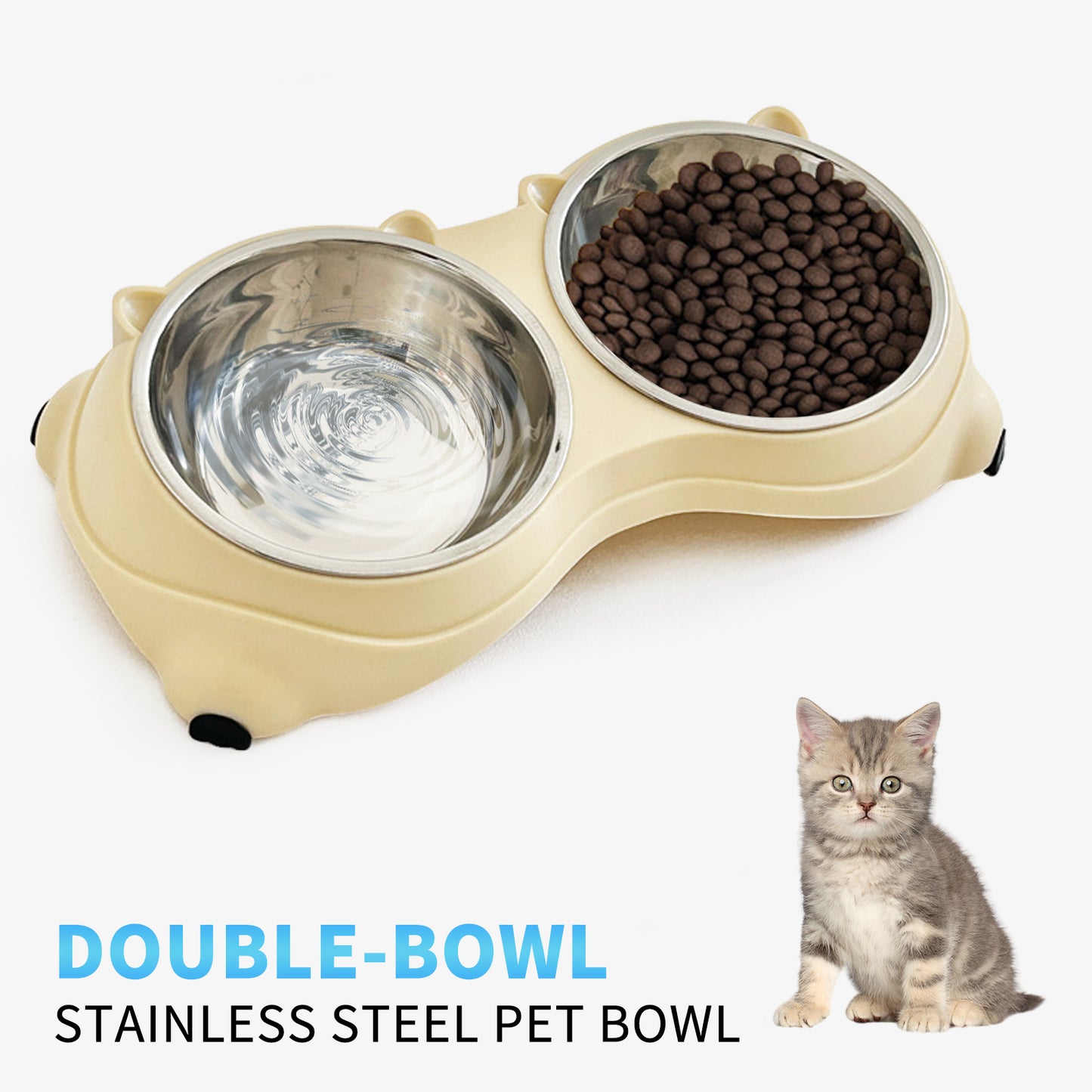 Double Stainless Steel Pet Bowl Set, Macaron Colors, Non-Slip Base And Easy To Clean For Cats And Dogs, Indoor And Outdoor Use