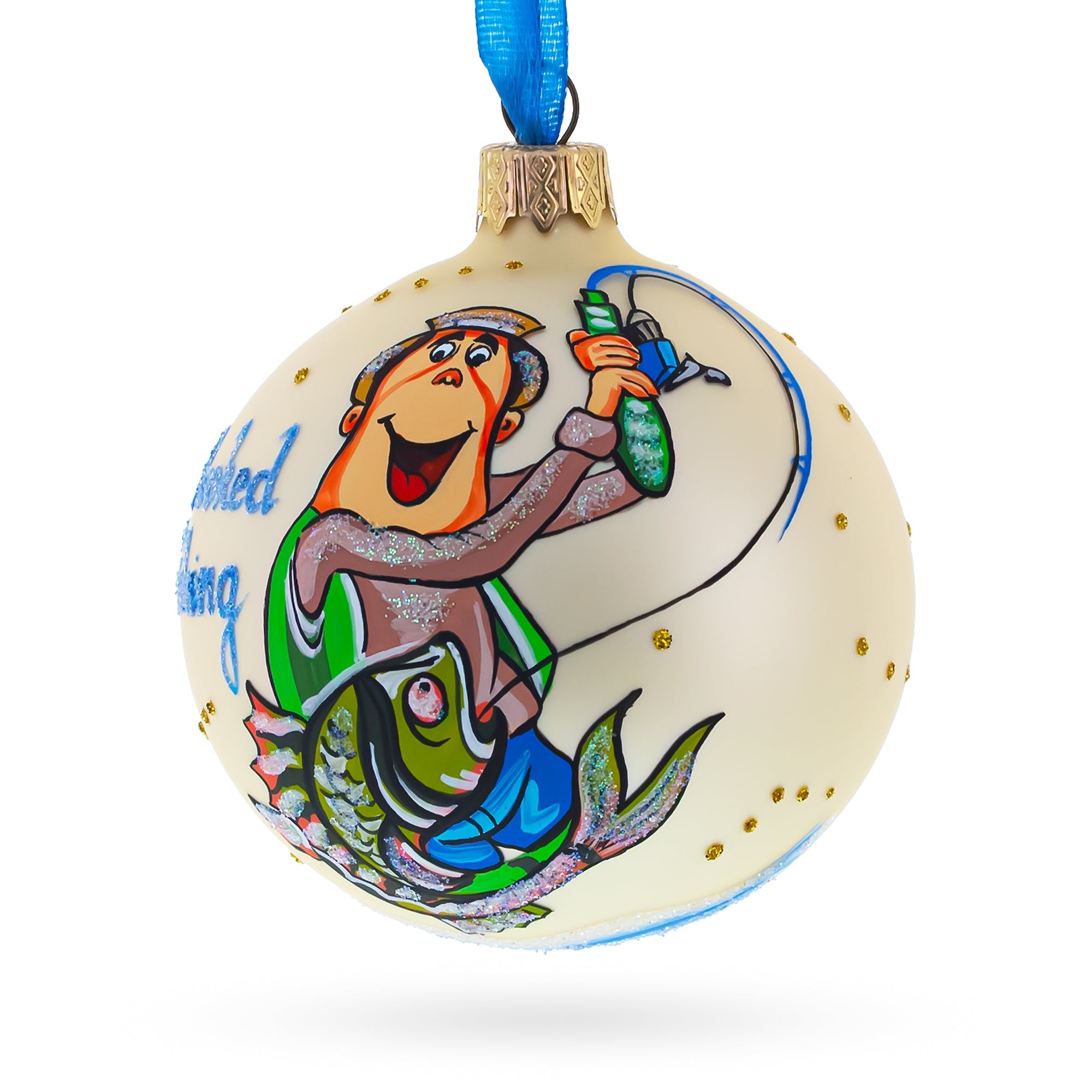 Passionate Hooked on Fishing Glass Ball Christmas Ornament 3.25 Inches