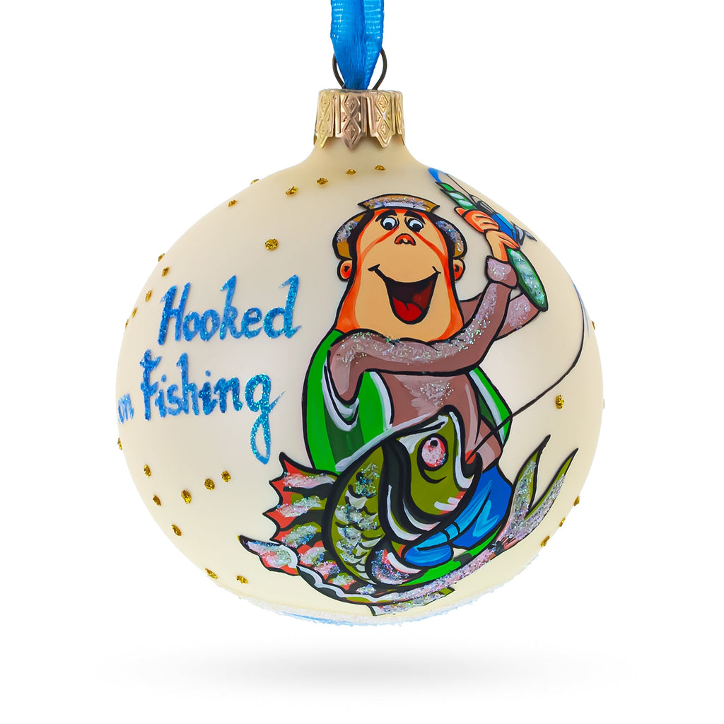 Passionate Hooked on Fishing Glass Ball Christmas Ornament 3.25 Inches