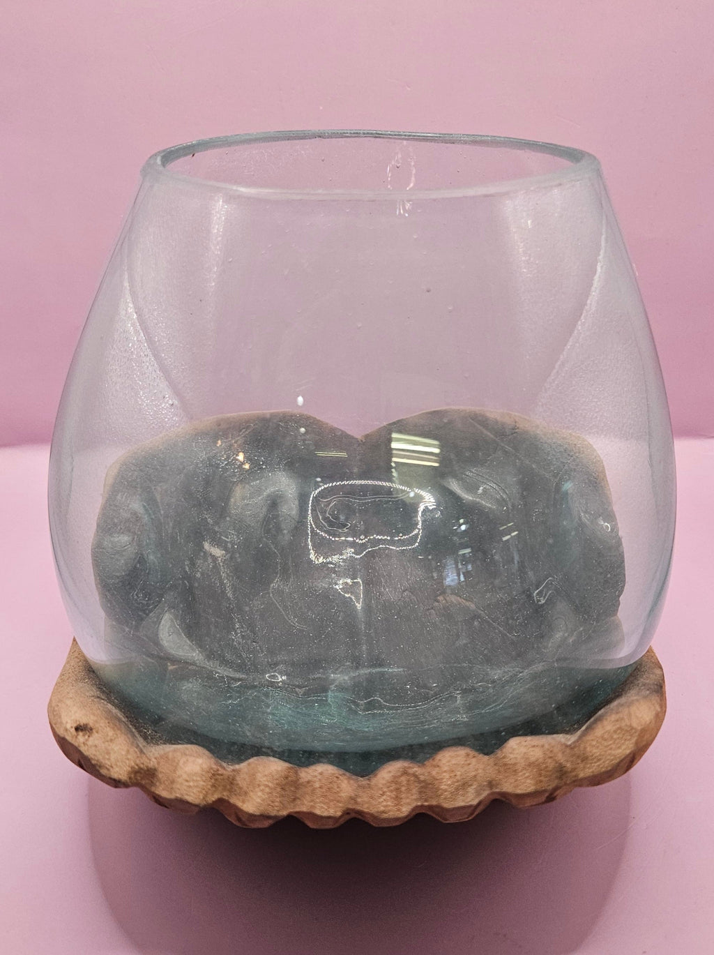 Carved Wooden Hand and Molten Glass Terrarium