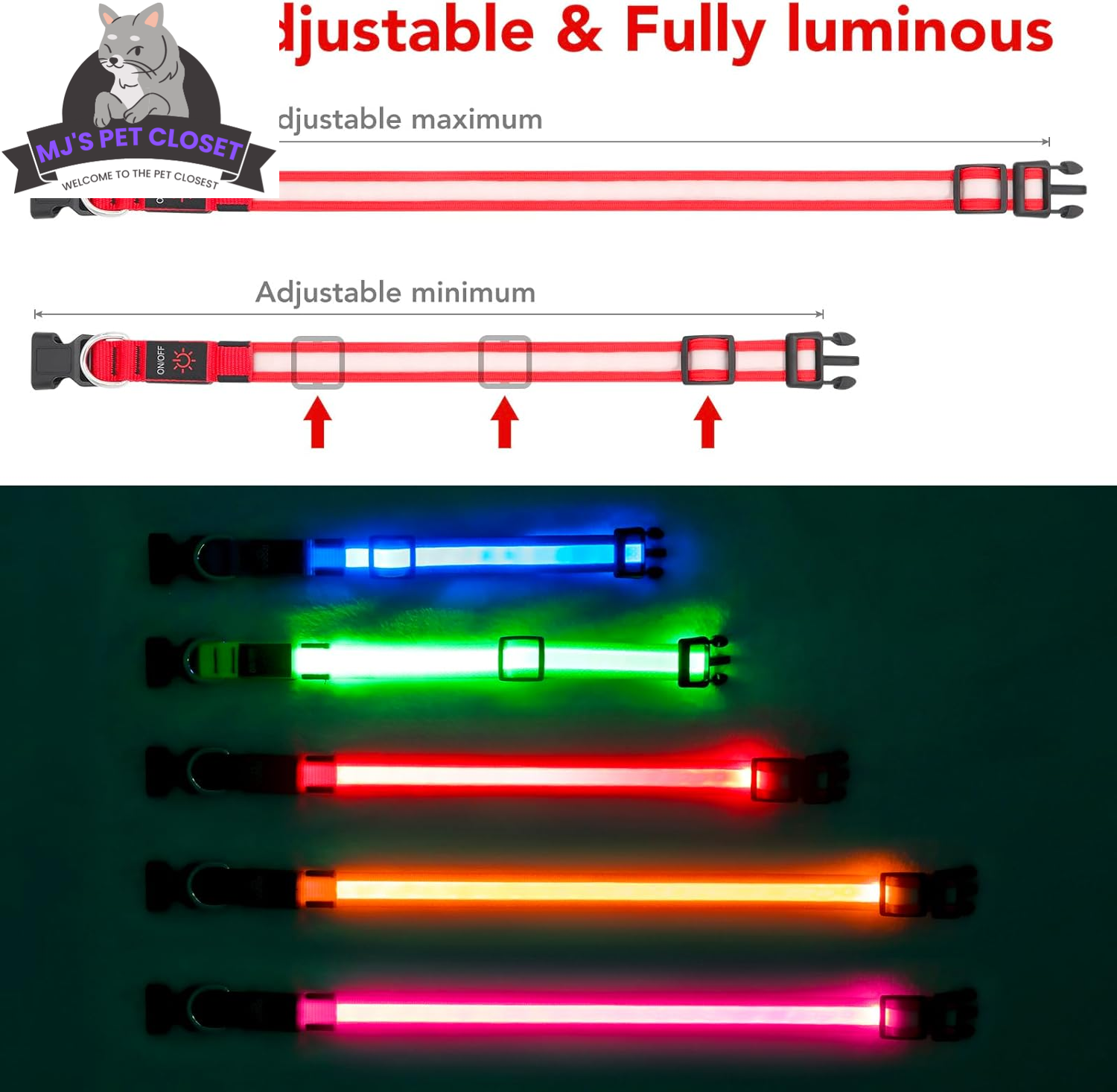 Brighten up your pup's night walks with our adjustable LED Dog Collar! 🌟 USB rechargeable & super safe! 🐾❤️